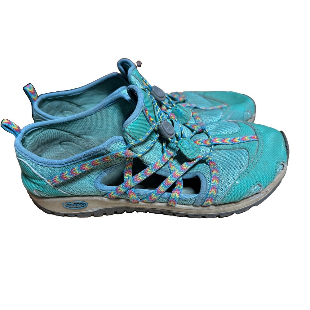 Chaco Outcross Water Shoe Youth Kids Size 5 Green/Teal Bungee Lace Water Sandal